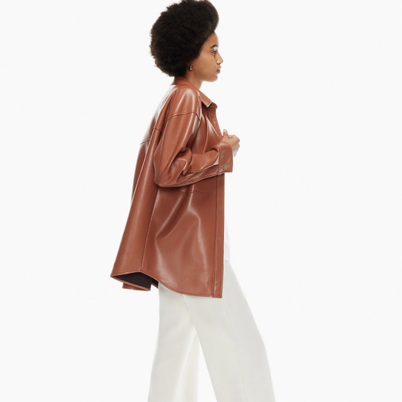 Aritzia Babaton Pelli Shirt Jacket - Brown Leather NWT - Picture 2 of 8